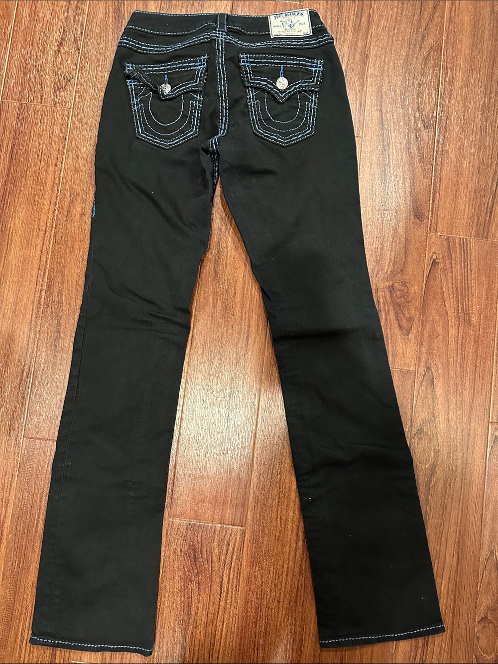 True Religion Black Straight Jeans with Blue Contrast Stitching - Picture 3 of 4